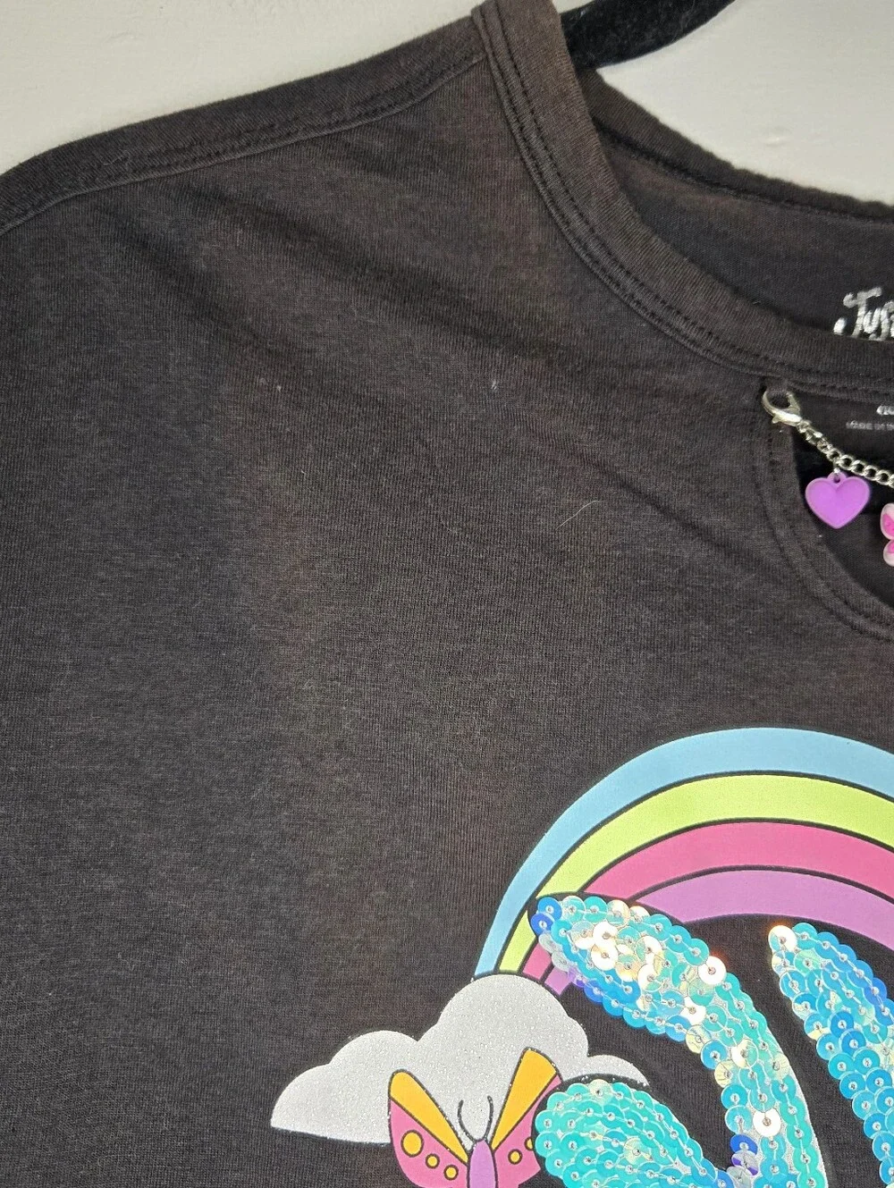 Justice Black Short Sleeve T-Shirt with Charms and Sequence Girls Medium (10)